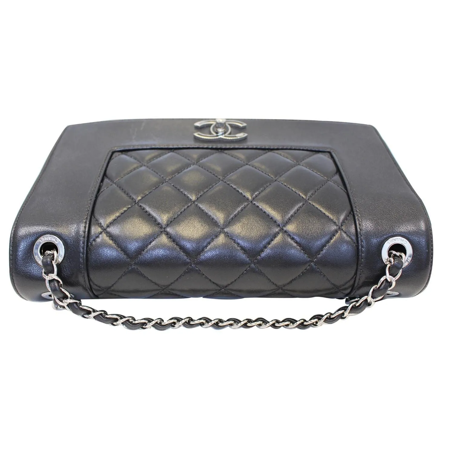 CHANEL Mademoiselle Vintage Flap Sheepskin Leather Shoulder Bag Black