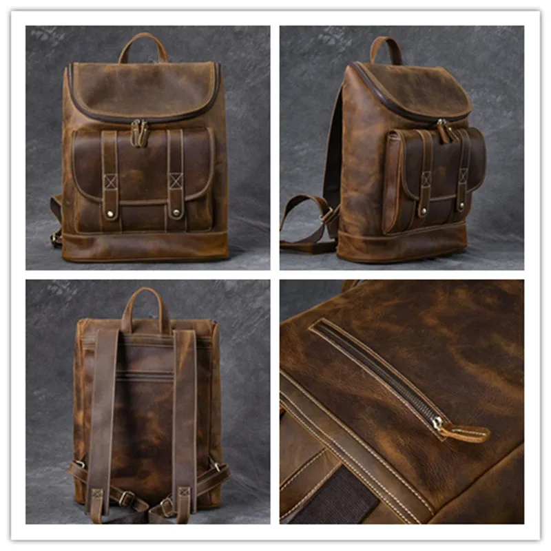Large Capacity Travel Backpack Crazy Horse Leather Men Backpack Laptop Backpack